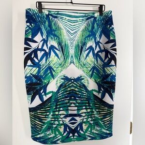 Apt. 9 Green & Blue Palm Print Pencil Skirt